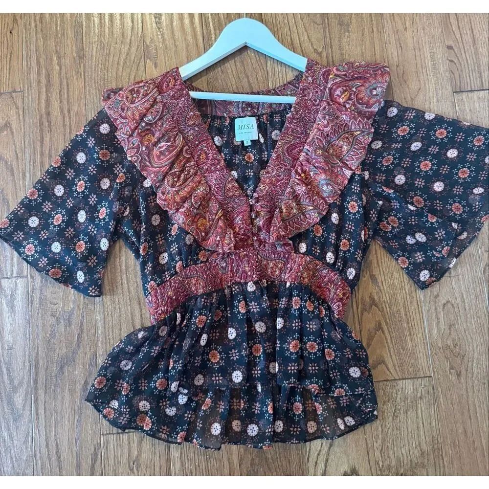 Misa Los Angelous Mia paisley ruffled tiered skirt and top set M - Picture 6 of 12